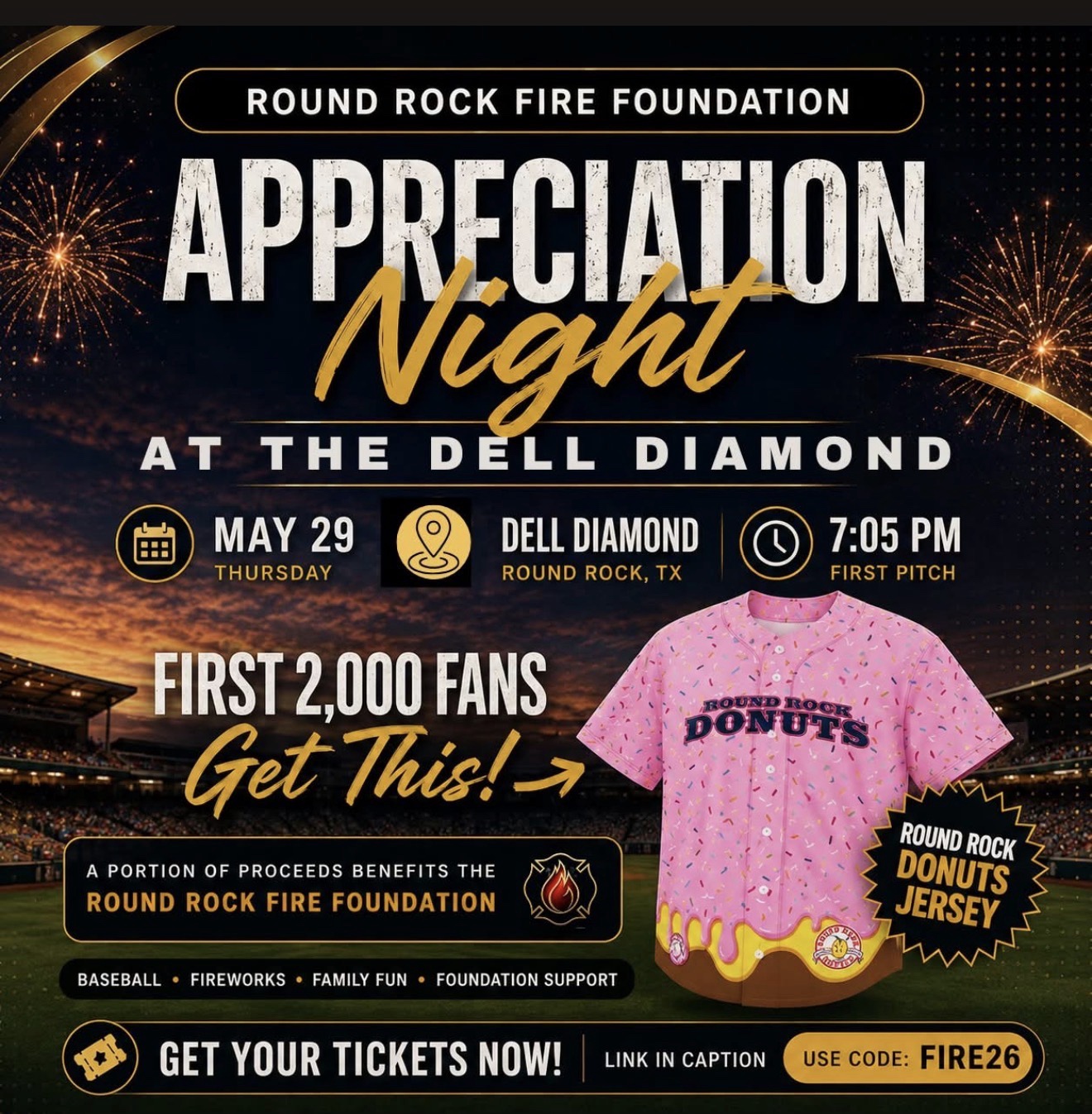 Round Rock Fire Foundation Night at Dell Diamond — May 29, 2026 flyer